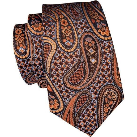 Mens Paisley Floral Silk Tie for Men Striped Necktie and Pocket Square Cufflinks - Picture 3 of 6
